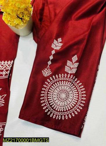 2Pcs Women's Stiched Linen Block Printed suit 