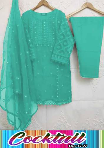 3 pic Full Embroidered Organza Dress