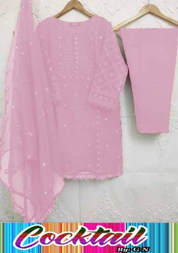 3 pic Full Embroidered Organza Dress