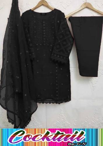 3 pic Full Embroidered Organza Dress