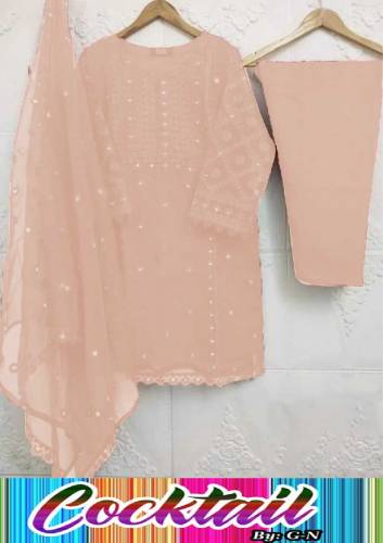 3 pic Full Embroidered Organza Dress