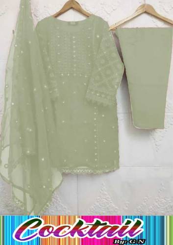 3 pic Full Embroidered Organza Dress