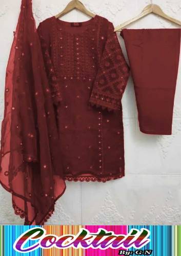3 pic Full Embroidered Organza Dress