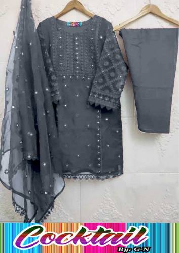 3 pic Full Embroidered Organza Dress