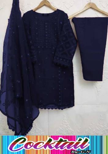 3 pic Full Embroidered Organza Dress