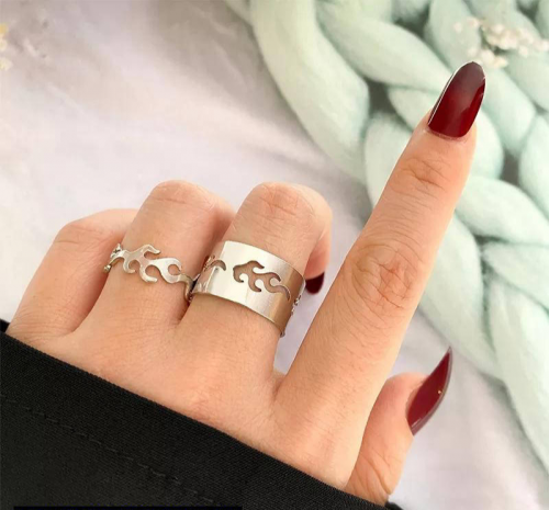 2 Pcs trendy couple flame rings