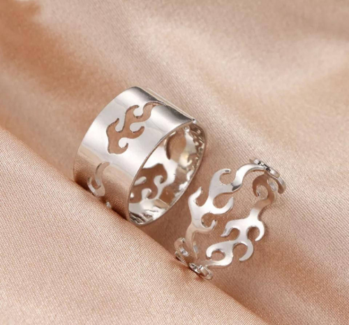 2 Pcs trendy couple flame rings