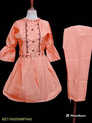 2pcs women stitched cotton plain frock and trouser 