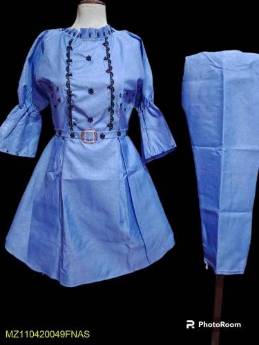 2pcs women stitched cotton plain frock and trouser 