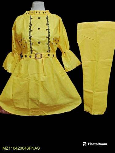 2pcs women stitched cotton plain frock and trouser 
