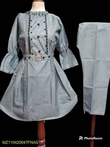 2pcs women stitched cotton plain frock and trouser 