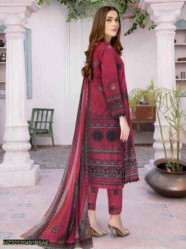 3 Pcs Women's Unstiched Lawn Printed Suit