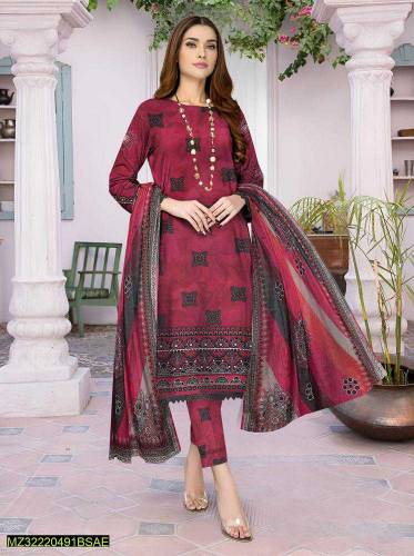 3 Pcs Women's Unstiched Lawn Printed Suit