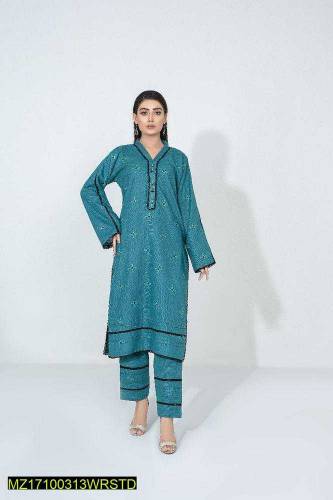 2 Piece Women's Unstitched Khaddar Embroidered Suit