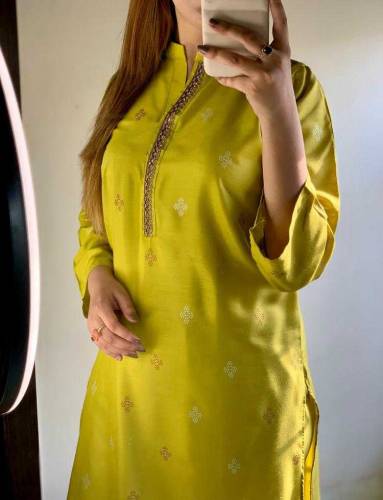 2 pcs women stitched linen block printed shirt and trouser 