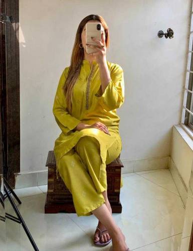2 pcs women stitched linen block printed shirt and trouser 