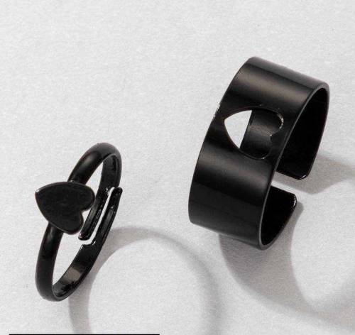 2pcs trendy couple heart ring