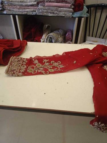 pure work bridal dress chiffon lehnga choli dopata