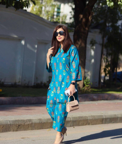 2 Pcs Women's Stitched Linen Black Printed Suit 