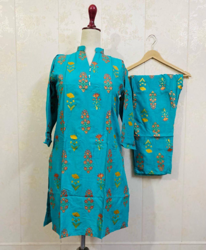2 Pcs Women's Stitched Linen Black Printed Suit 