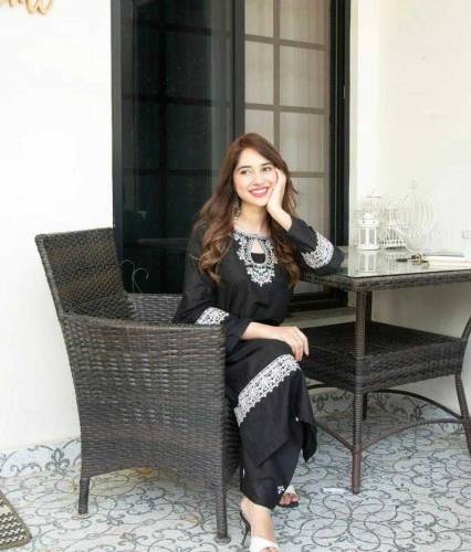 2pcs women stitched arabic lawn embroidered suit 