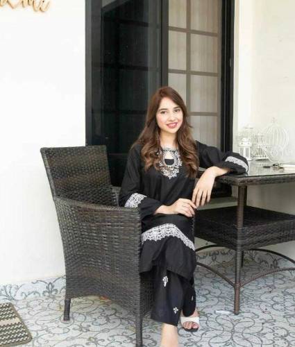 2pcs women stitched arabic lawn embroidered suit 