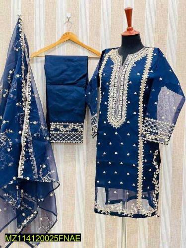 3 Pcs women's stiched Tissue Organza Embroidered suit 