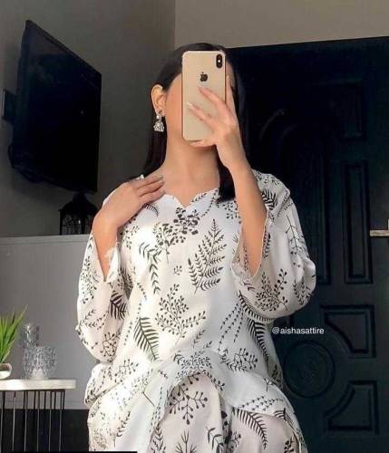 2pcs women stitched linen printed suit