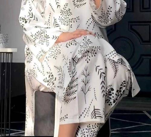2pcs women stitched linen printed suit