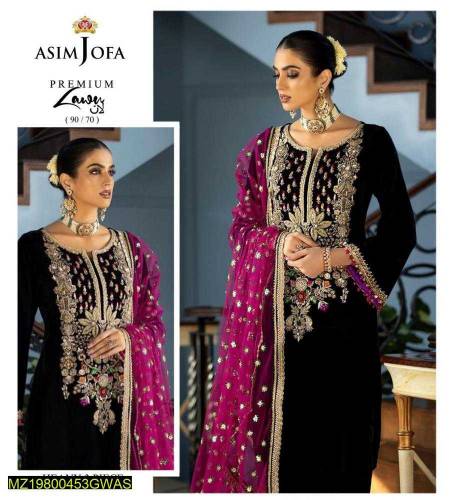 3 pcs women unstitched lawn embroidered suit 