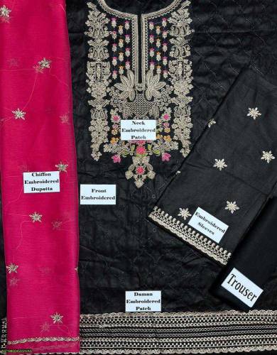 3 pcs women unstitched lawn embroidered suit 