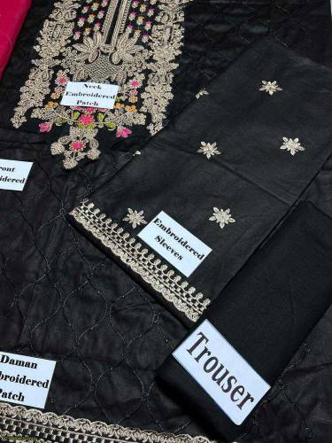 3 pcs women unstitched lawn embroidered suit 