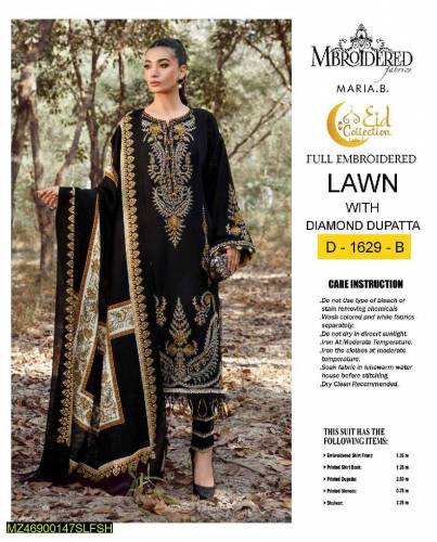 3 pcs women unstitched lawn embroidered suit 