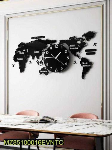 world map design MDF wall glock