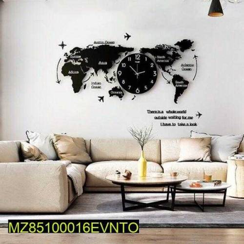 world map design MDF wall glock