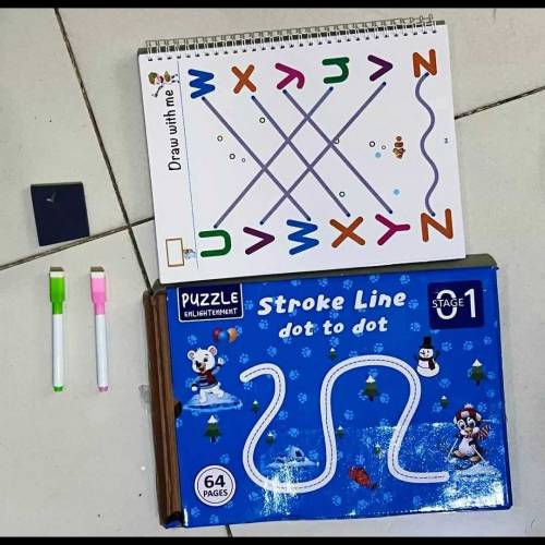 64Pages Kids Reusable Tracing Work Book with 2 Pens and 1 