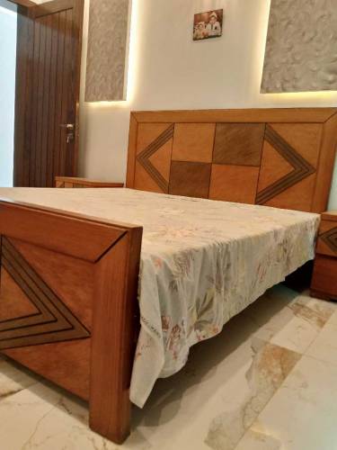 Double bed with side table