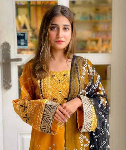 3pcs women stiched Katan silk printed suit