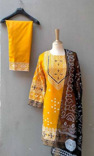 3pcs women stiched Katan silk printed suit
