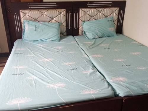 pair of single beds with mattress