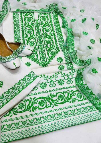 3Pcs Woman's Unstitched Cotton Embroidered Suit 