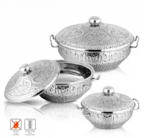 Stainless Steel Shahi Design Naqshi Hot pot set 3 pcs
