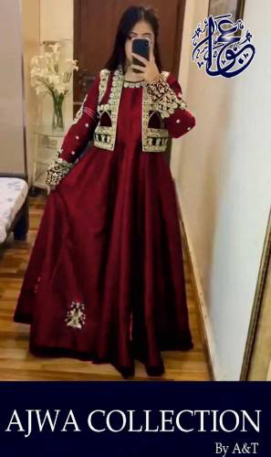 Neck,Sleeves Kaya Work Embroidered Long Maxi With Lace Work Dupatta 
