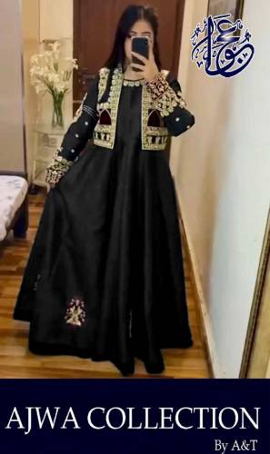 Neck,Sleeves Kaya Work Embroidered Long Maxi With Lace Work Dupatta 
