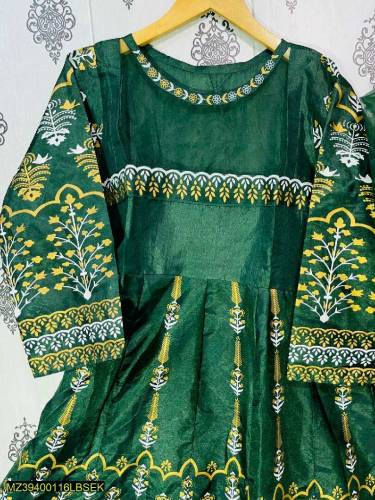 3Pcs Women's stitched Katan Silked Embroided Maxi
