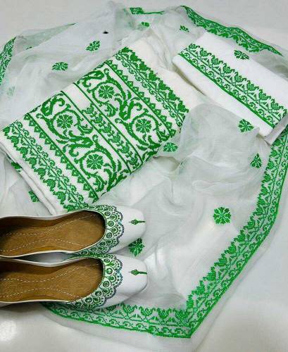 3 Psc Women's Unstitched Cotton Embroided Suit