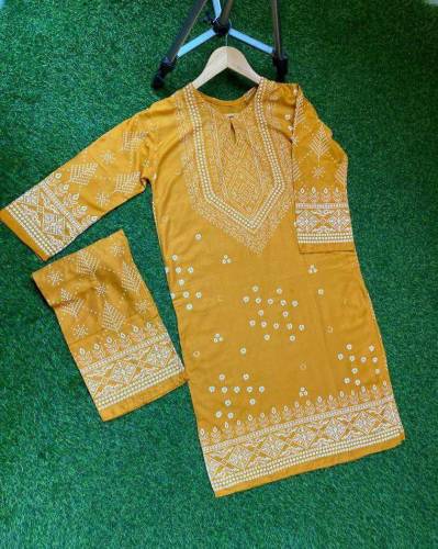 *Product Name*: 3 Pcs Women's Stitched Katan Silk Embroidered Gown Sui