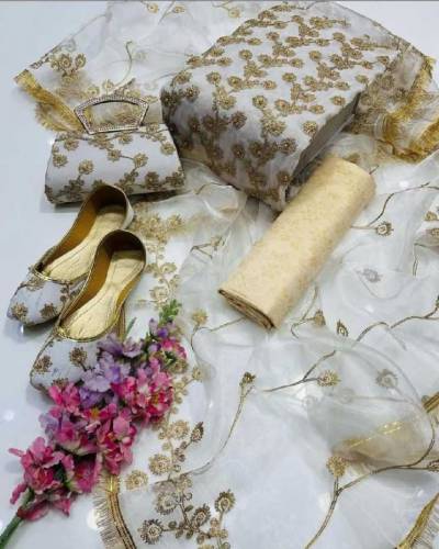 ﷽*🆕 05 piece Collection⁴**New Heavy Embroidery Nag Jaal Chiffon