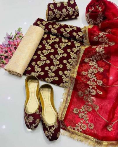 ﷽*🆕 05 piece Collection⁴**New Heavy Embroidery Nag Jaal Chiffon