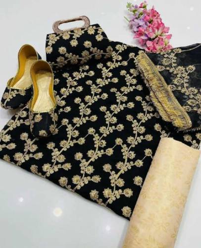 ﷽*🆕 05 piece Collection⁴**New Heavy Embroidery Nag Jaal Chiffon